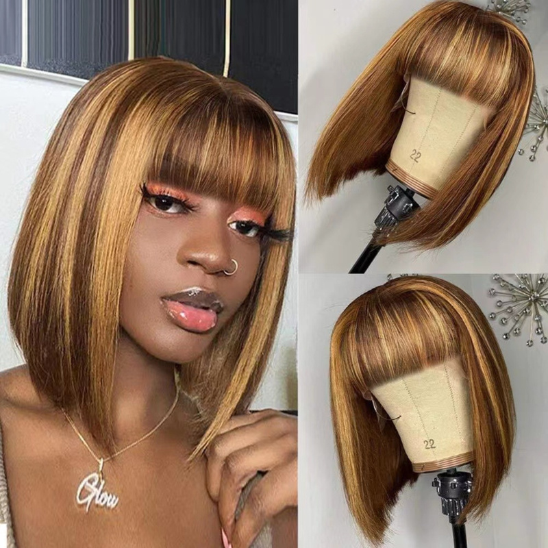 Wig Fiber Net - Parrucca corta da donna con frangia,